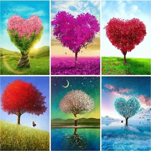 EverShine 5D Diamond Painting Full Drill Square Tree Diamond Embroidery Heart Picture Scenic Mosaic Rhinestones Handicraft