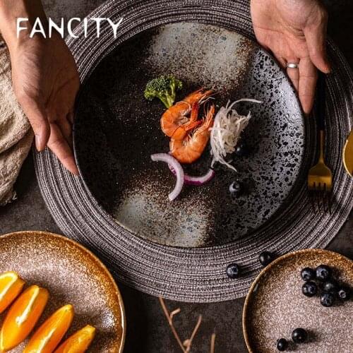 FANCITY Personalized and creative ceramic dishes, Japanese dishes, antique tableware and shallow dishes, household dishes, crea