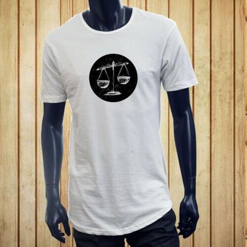 Short Sleeve for Men Clothing Summer LIBRA VINTAGE SCALES HOROSCOPE ZODIAC ASTROLOGY Mens White Extended Long T-Shirt Tee Shirt