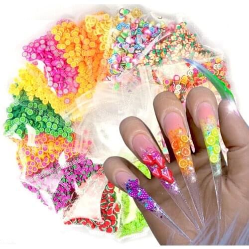 Various Fruits Nail Art Strawberry Polymer Clay Slices Slime Orange Lemon Watermelon Flakes Fruit Design Gel Nails Accessories