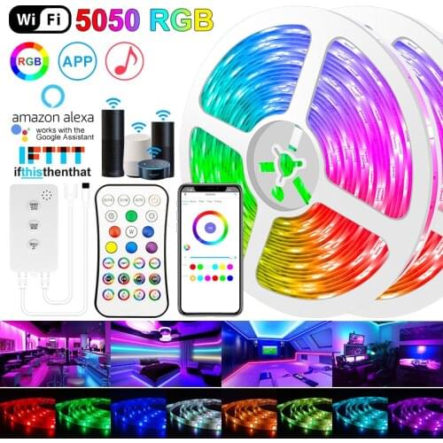 WIFI Control 5050 RGB LED Strip Light Flexible alexa Bluetooth-compatibl LED Neon Lamp Diode Tape Ribbon For room Kitch Bathroom