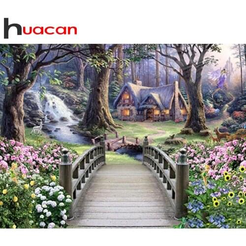 Huacan 5d Diamond Painting Landscape Garden Diamond Embroidery House Full Square/Round Mosaic Home Decoration