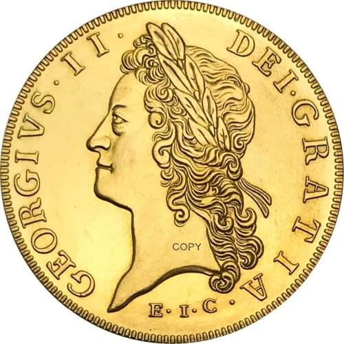 1729 United Kingdom 5 five Guineas George II Gold coin Collectibles Brass Copy Coin