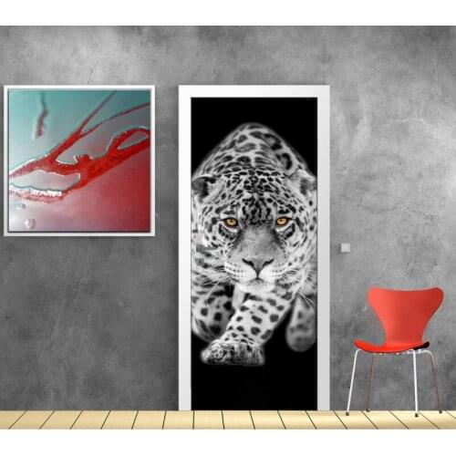 Creative Door Sticker Black White Leopard For Living Room Bedroom PVC Self Adhesive Wallpaper Waterproof Renew Mural Decal