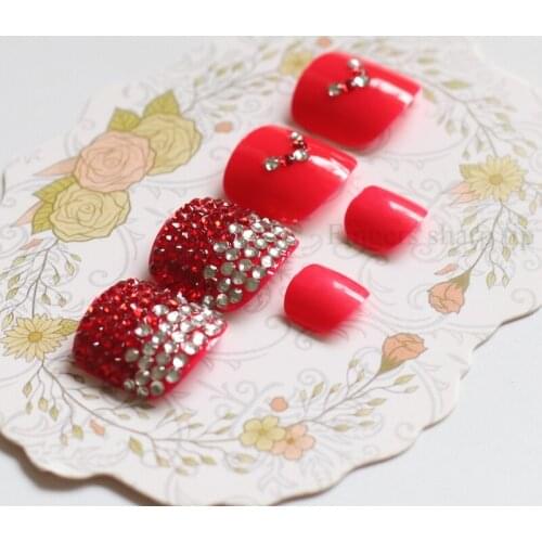 2020 Best selling handmade short paragraph round toe candy fake tail red and white Crystal diamond 24PCS #N25
