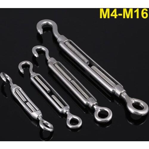M4 M5 M6 M8 M10 M12 M14 M16 304 Stainless Steel Hook-to-Eye Turnbuckles Wire Rope Tension