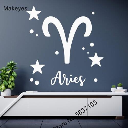 Makeyes Aries Zodiac Wall Decal Custom Name Constellation Horoscope Kids Baby Room Wall Decor Stars Personalized Girls Name Q760