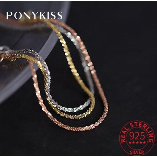 PONYKISS Real 925 Sterling Silver Minimlist Sparkling Chain 14K Gold Bracelets For Women HipHop Fine Jewelry Gift Drop Shipping