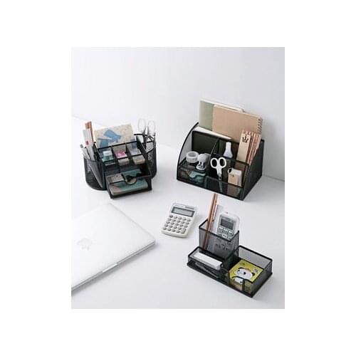 Fashion Black Metal Pen Holder Desk Organizer Multifunctional Office Accessories Stationary Organizer