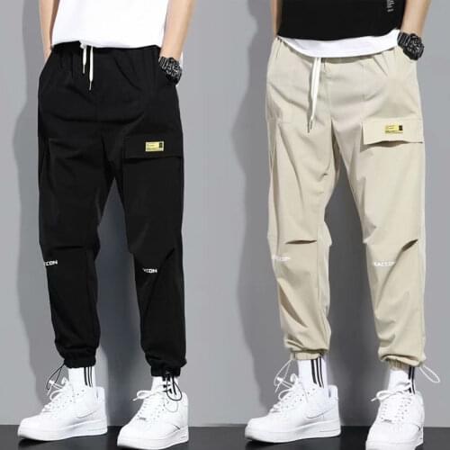 Summer Cargo Pants Men Black Khaki 5XL Ankle Length Korean Ankle Banded Pants Casual Elastic Waist Jogger Trousers Plus Size