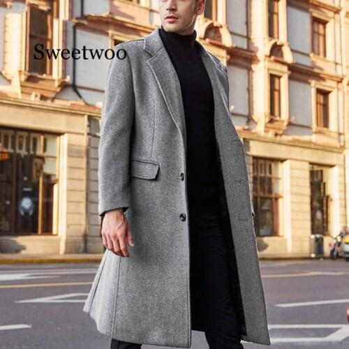 Winter Men Coats Woolen Solid Long Sleeve Jackets Fleece Men Overcoats Streetwear Fashion Long Trench Outerwear 2020 5XL