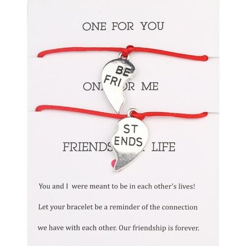 A Set Puzzle Heart Charm Best Friends Bracelet Women Adjustable Red String Distance Bracelets Lover Couple Friendship Jewelry