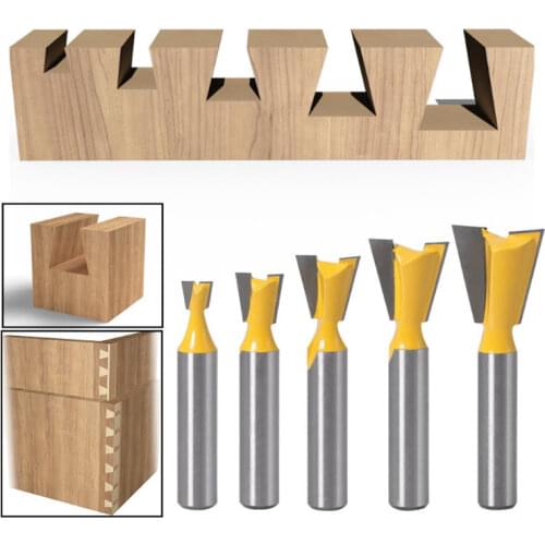 5Pcs 8mm Shank Dovetail Joint Router Bits Set 14 Degree Woodworking Engraving Bit Milling Cutter for Wood