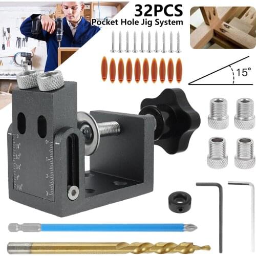 15 Degrees Oblique Hole Puncher Adjustable Pocket Hole Jig System Accessories Aluminum Alloy Drill Guide Set Woodworking Locator