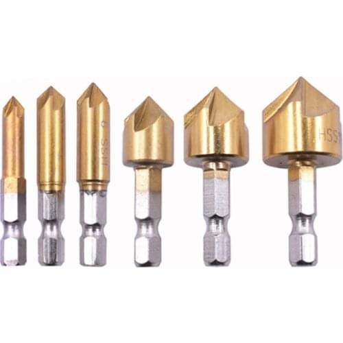Countersink Drill Bit, Countersink Drill Bit Set with 90 Degree Center Countersink Bits for Wood Quick Change Bit 6mm-19mm 6 Pcs