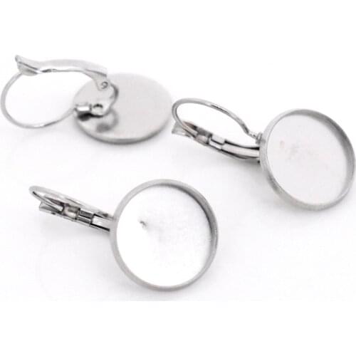 Never Fade ) 14mm 10pcs Stainless Steel French Lever Back Earrings Blank/Base,Fit 14mm Glass Cabochons,Buttons