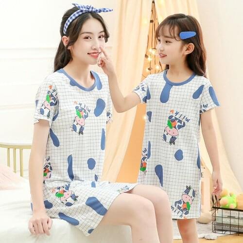 Teens Girls Nightdress Short Sleeve Pajamas Childrens Sleepwear Clothes Nightgown Kids Cotton Night Dress 4 6 8 10 12 14 16Yrs