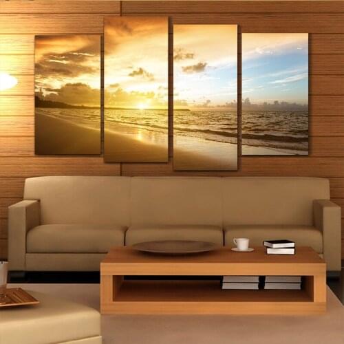 2017 New Top Fashion No Fallout Paintings Cheap Sale Ocean Sunset 4pcs Painting Oil On Canvas For Home Decor Wall High Quality
