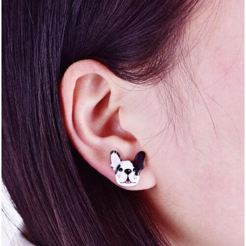 New Cute Little Pet Dog Stud Earrings for Women Lovely Enamel Bulldog Earrings Puppy Fashion Jewelry