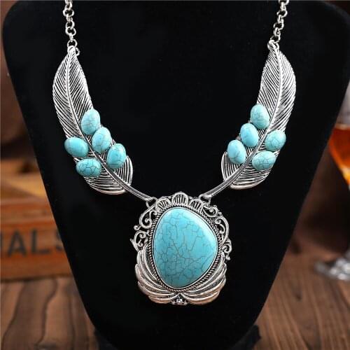 Fashion bohemia necklace jewelry Boho Hollow real stone high quality Jewelry Chain Color Antique Silver Bohemian Necklace Women