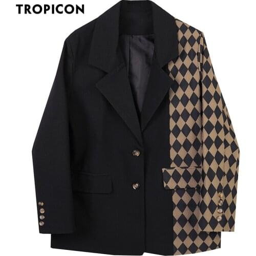 TROPICON Plaid Women Blazers And Jackets Patchwork Ladies Coats Designer High Fashion Blazer Long Sleeve Suit Jacket Clothes