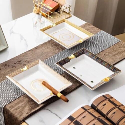 Art Grid Pattern Ceramic Cigar Ashtray Beautiful Luxury Ash Tray Holder Cigar Home Dining Table Desk Accessories Decoration Gift