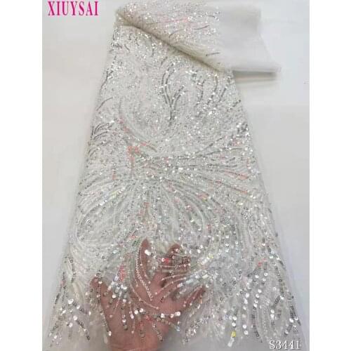 Pink Luxury Heavy Beads Sequins African Lace Fabric 2021 High Quality Nigerian Women Party Embroidery Lace Fabric