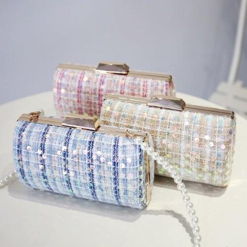 Ladies Luxury Evening Clutch Bag Women Pearl Sequin Bags Wedding Handbags Bridal Designer Small Cylinder Bag Female Shoulder Bag