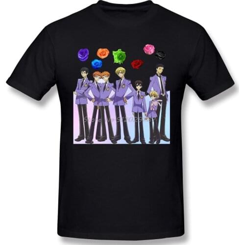 Rose Cool Shirt Men Cotton Short Summer Sleeve TShirt Anime Ouran High School Host Club Campus Romantic Love Casual Loose