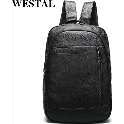 WESTAL men bag mens leather backpack casual school bag for men genuine leather backpack men travel daypack 15.6 inch laptop bag