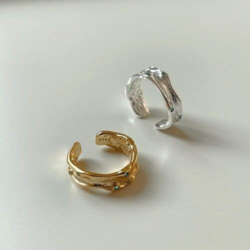 Silvology 925 Sterling Silver Green Zircon Irregular Texture Rings for Women Concave Luxury Korea Ring Female Aesthetics Jewelry