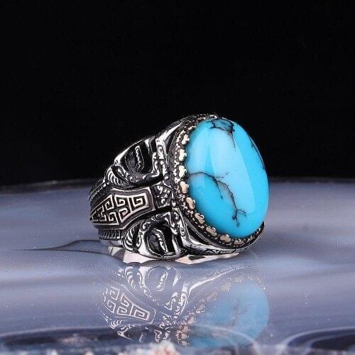 925k Sterling Silver Turquoise Stone Men Ring Handcrafted