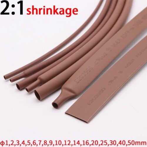 1 Meter Brown Dia 1 2 3 4 5 6 7 8 9 10 12 14 16 20 25 30 40 50 mm Heat Shrink Tube 2:1 Polyolefin Thermal Cable Sleeve Insulated