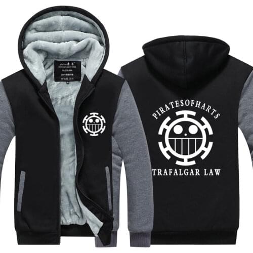 One Piece Trafalgar D Water Law Chopper Hoodie Jacket Coat Winter Fleece Thick Warm Sweatshirts Long Sleeve Plus Size
