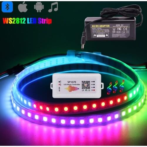 WS2812B DC5V Individually Addressable RGB Led Strip Light SP107E Blutooth Music Led Controller Transformer Power Supply Kit