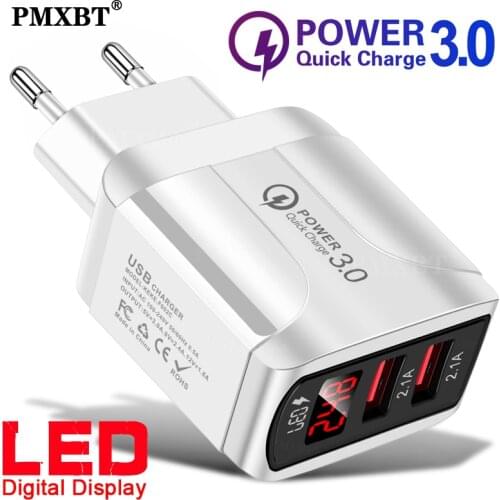 USB Charger With LED Display Dual USB Port 2.4A Fast Charging For iPhone 8 Charger Adapter Mobile Phone Chargers For Samsung S10