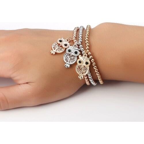 Gold Silver Color Owl Beads Charm Bracelets Femme Ethnic Handmade Adjustable Bracelets 3Pcs/Set Turkish Women Jewelry Gift 2020
