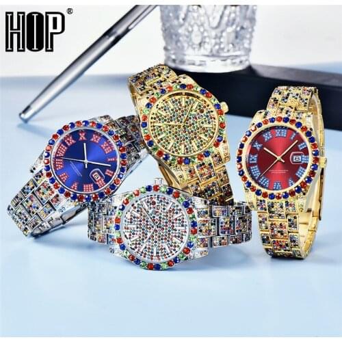 Hip Hop Full Iced Out Colorful Modern Diamond Quartz Wrist Watches With Micropaved Cubic Zircon Watch For Women Men Jewelry
