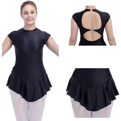 Black Cap Sleeve NylonLycra Skating Dance Costume Red Girls Dancewear Women Dancing Dress