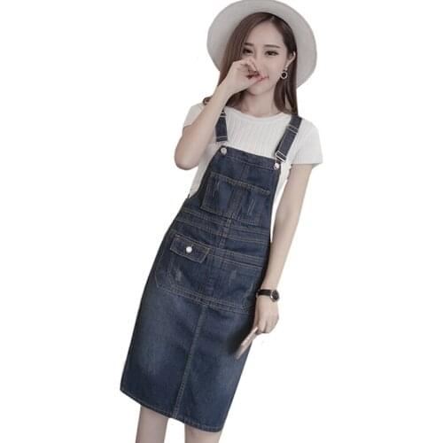 Women Denim Dress 2019 Spring Summer Slim ladies Adjustable Strap Jeans Dress Plus Size 5XL Casual Loose Female Overalls Dresses
