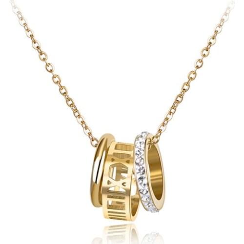 Classic Cubic Zirconia Pendant Roman Letter Necklace For Women Stainless Steel Wedding Female Necklace Jewelry N18033