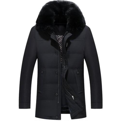 Winter Hooded down Jacket Mens Mid-length Live in Deconstructable Daddy Clothes Thick Warm White Duck down Jacket