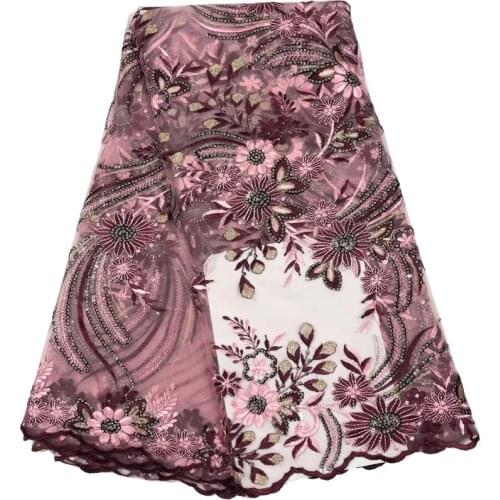 10 colors (5yards/pc) High quality African French net lace fabric pink with wonderful sequins embroidery for party dress FL3939