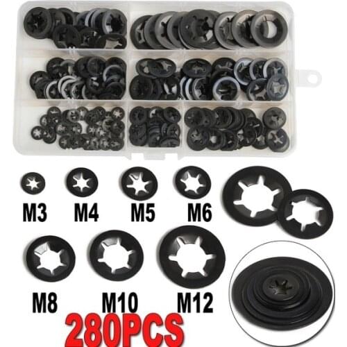 280Pcs M3 M4 M5 M6 M8 M10 M12 Push-on Locking Washers Star Nut Metal Quick Speed Star Nut Locking Fastener Assorted Kit