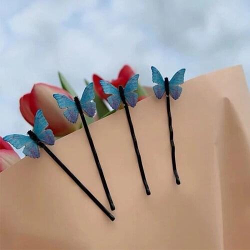 4Pcs Blue Butterfly Hairpins Elegant Gauze Hair Clips For Women Cute Handmade Fashion Summer Holiday Hair Jewelry Accessories