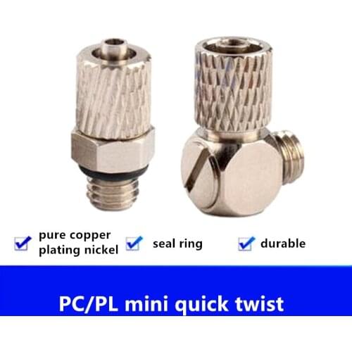 5pcs/lot All Copper Mini Quick-twist Connector PC Through 4-M5 M6 PL Right-angle Elbow 6-M5 M6 External Tooth with Sealing Ring