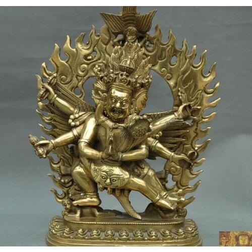 9"Tibetan Buddhism brass bronze Vajrapani Mahakala Wrathful Deity Buddha Statue