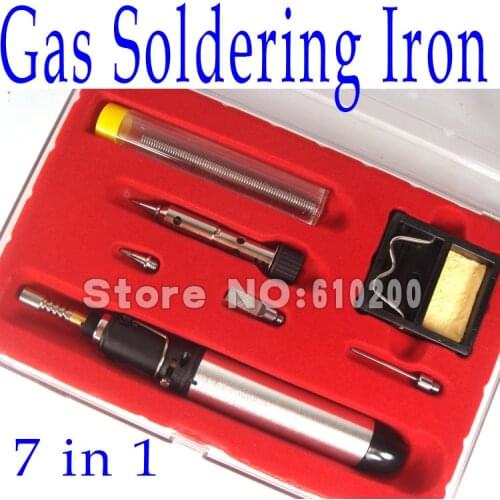 Free Shipping 7-in-1 Pen Soldering Iron DIY Set Kit Tool HT-1947 (Silver) Gas Soldering Iron Torch Tool Tip Use Butane Gas