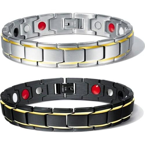 Black Gold Color Negative Ion Germanium Steel Infrared Magnets Energy Stone Men Bracelet Magnetic Therapy healthcare