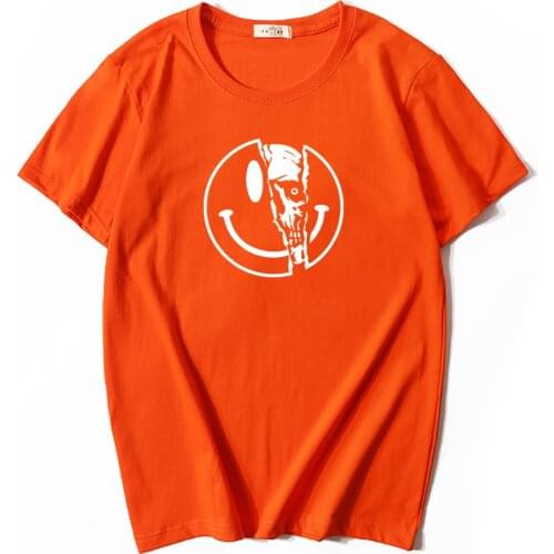 100% cotton Mens t-shirt Streetwear skull smile Print men T shirt Tops Casual loose short sleeve men t-shirt o-neck tshirt tee